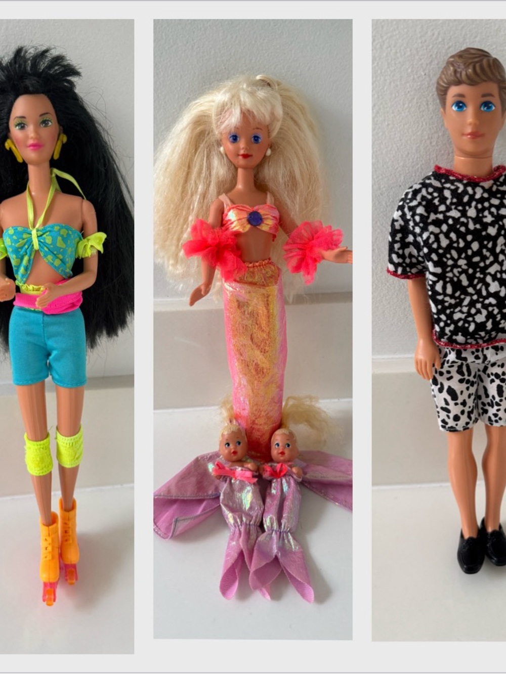 1990 Barbie Bundle: Rollerblade Kira, Mermaid Skipper & Sea Twins, Pet Pal Kevin